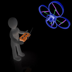 Image showing 3d man with drone, quadrocopter, with photo camera. 3d render. 3