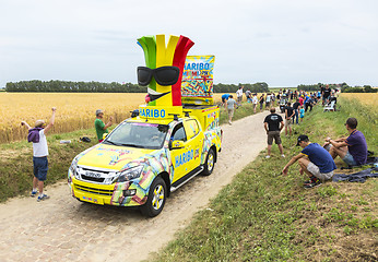 Image showing Haribo Vehicle on a Cobblestone Road- Tour de France 2015