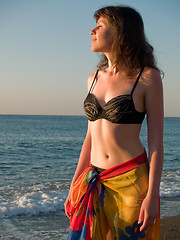 Image showing Beautiful lady in Bikini on Beach Sunset