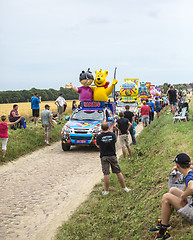 Image showing Haribo Caravan on a Cobblestone Road- Tour de France 2015