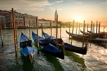 Image showing Gondolas and sunset