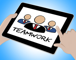 Image showing Teamwork Online Means Together Web And Internet