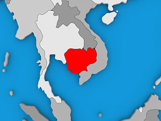 Image showing Cambodia in red on globe