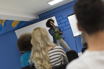 Image showing Black woman Speaker Seminar Corporate Business Meeting Concept