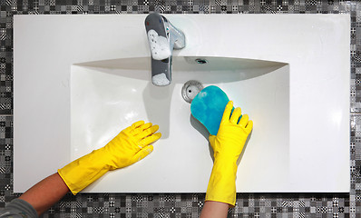 Image showing washing white sink in bathroom