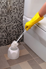 Image showing cleaning white toilet bowl 