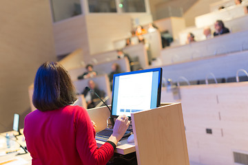 Image showing Female speaker at Business Conference.