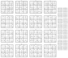 Image showing 16 different sudokus with solutions