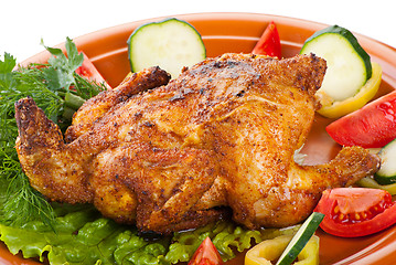 Image showing fresh grilled whole chicken with vegetables