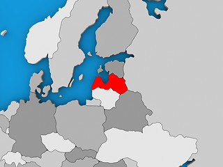 Image showing Latvia in red on globe