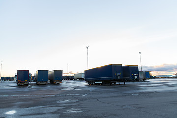 Image showing trucks and trailers on parking