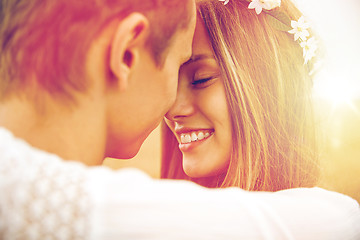 Image showing happy smiling young hippie couple outdoors