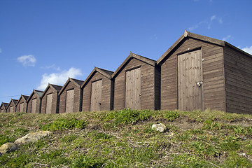 Image showing Wooden beach huts