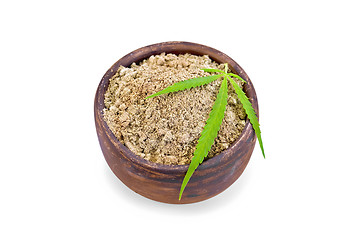 Image showing Flour hemp in clay bowl with leaf