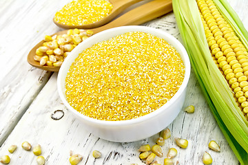 Image showing Corn grits in white bowl on light board