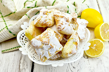 Image showing Cookies lemon in bowl on light board