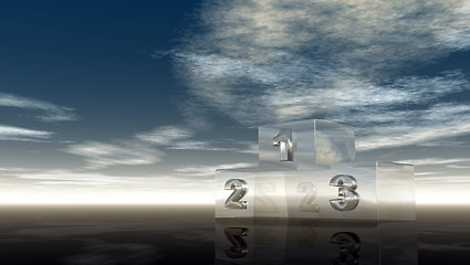 Image showing glass winner podium under cloudy sky - 3d illustration