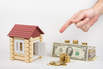 Image showing Toy house, lie near the money to buy, hand on top shows a finger