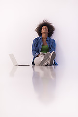 Image showing african american woman sitting on floor with laptop