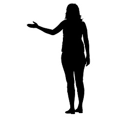 Image showing Black silhouette woman with her hands raised. illustration