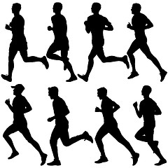 Image showing Set of silhouettes. Runners on sprint, men. illustration