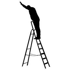 Image showing Silhouette worker climbing the ladder. illustration