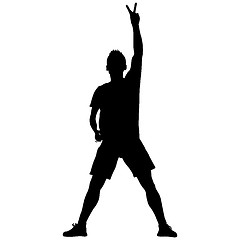 Image showing Silhouette man with his hand raised in the form of the letter V. illustration