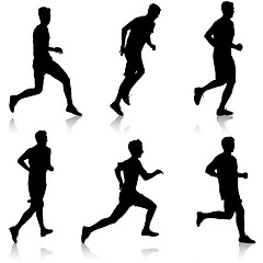 Image showing Set of silhouettes. Runners on sprint, men. illustration