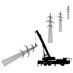 Image showing Electrician, making repairs at a power pole. illustration