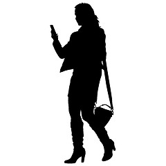 Image showing Silhouette young girl with handbag standing. illustration