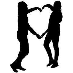 Image showing Silhouette two girls holding hands in heart shape, illustration
