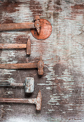 Image showing The set of construction tools on wooden table