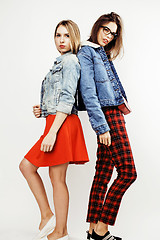 Image showing best friends teenage girls together having fun, posing emotional on white background, besties happy smiling, lifestyle people concept