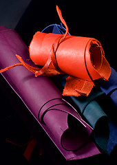 Image showing Rolls of Colorful Leather