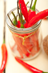 Image showing red chili peppers on a glass jar