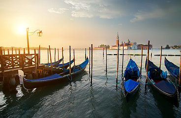 Image showing Gondolas and island