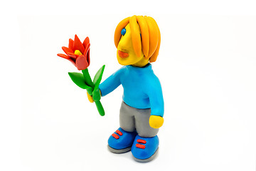 Image showing Plasticine boy with red flower