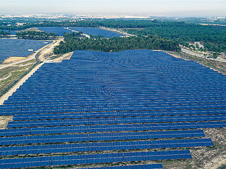 Image showing Aerial View Over Solar Panel Farm