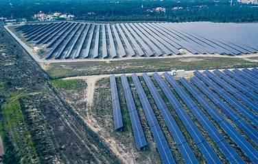 Image showing Aerial View Over Solar Panel Farm