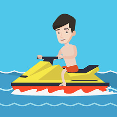 Image showing Caucasian man training on jet ski in the sea.