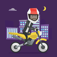 Image showing Man riding motorcycle at night vector illustration