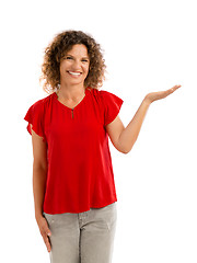Image showing Happy woman showing something