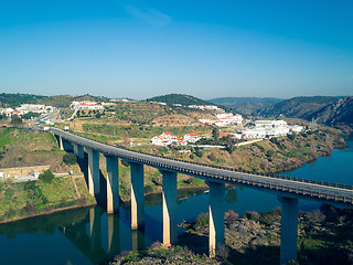 Image showing Aerial View modern bridge near Village Mertola