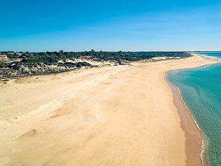 Image showing Aerial View Empty Sandy Beach with Small Waves