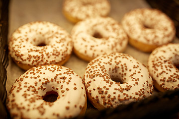 Image showing close up of donuts at bakery or grocery store