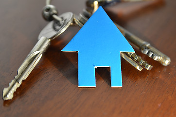 Image showing Silver key with blue house figure 