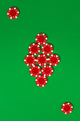 Image showing The poker chips on green background