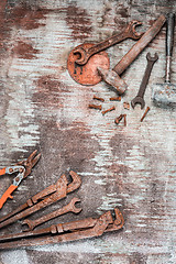 Image showing The set of construction tools on wooden table