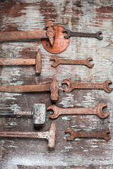 Image showing The set of construction tools on wooden table