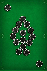 Image showing The poker chips on green background